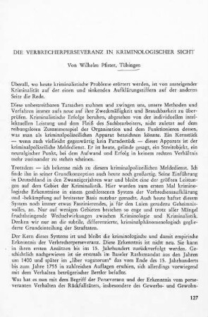Die Verbrecherperseveranz in kriminologischer Sicht