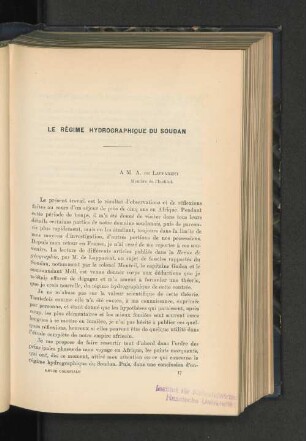 La regime hydrographique du Soudan