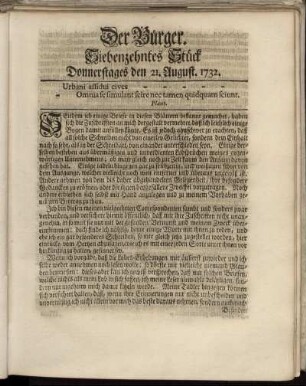 Siebenzehntes Stück Donnerstages den 21. August 1732.