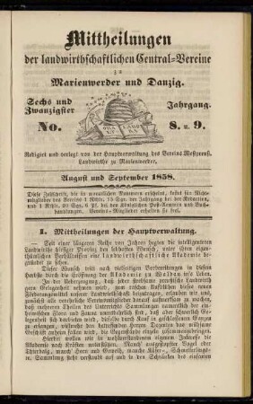 Sechs und Zwanzigster Jahrgang. No. 8. u. 9. August und September 1858.