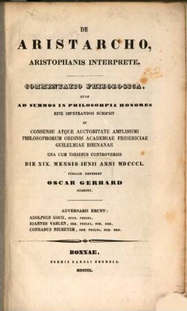 De Aristarcho, Aristophanis interprete