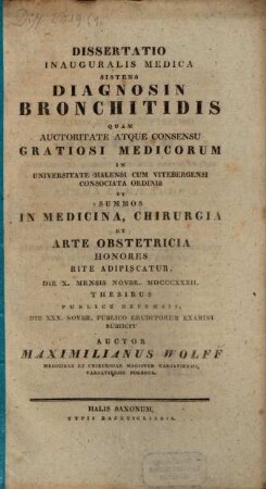 Diss. inaug. med. sistens diagnosin bronchitidis
