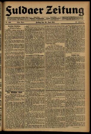 Erste Ausgabe vom Freitag, den 20. Juni 1913.