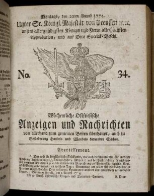 No. 34. Montags, den 22ten August 1774