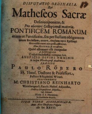 Disp. ord. qua matheseos sacrae difinitio ponitur