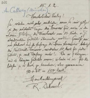Brief an den Verlag Callwey