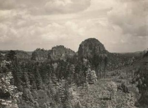 Elbsandsteingebirge. Großer Zschand. Teichstein und Kahnstein. Blick vom Hinteren Raubschloß