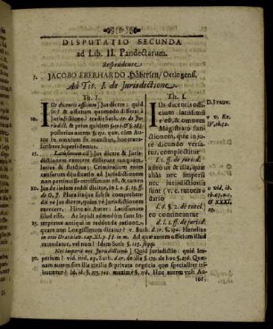 Disputatio Secunda ad Lib. II. Pandectarum