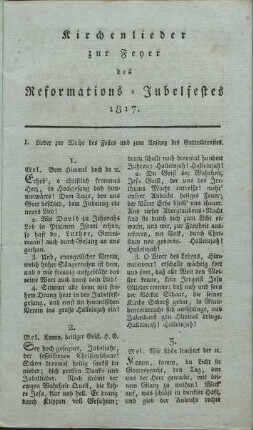 Kirchenlieder zur Feyer des Reformations-Jubelfestes 1817