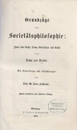 Grundzüge der Societätsphilosophie : Ideen über Recht, Staat, Gesellschaft und Kirche