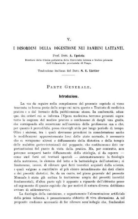 V. I Disordini della digestione nei Bambini lattanti.