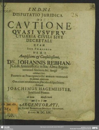 De cautione quasi usufructuaria civili : sive decretali