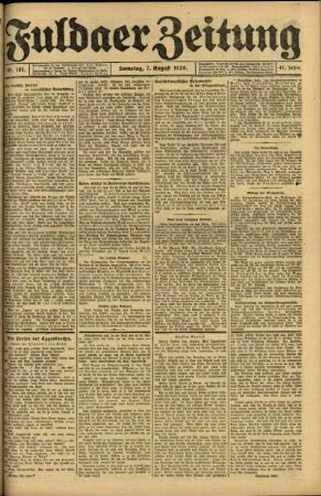 Erste Ausgabe vom Samstag, den 07. August 1920.