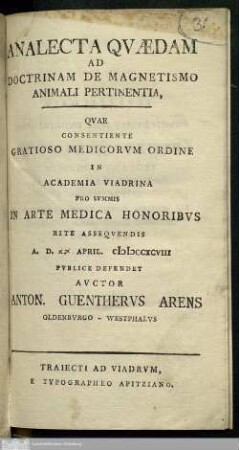 Analecta Quædam Ad Doctrinam De Magnetismo Animali Pertinentia