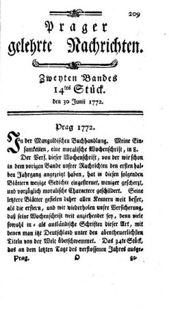 Zweyten Bandes 14tes Stück. den 30 Junii 1772.