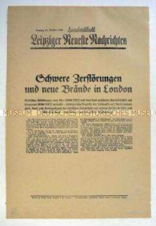 Sonderblatt der "Leipziger Neuesten Nachrichten" zur Bombardierung Großbritanniens
