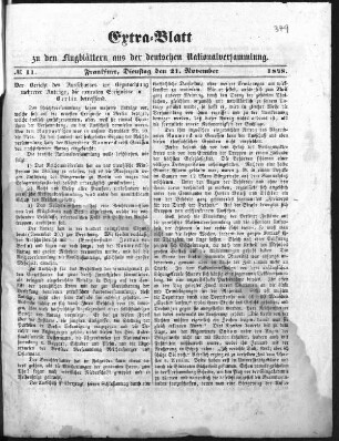Extra=Blatt zu den Flugblättern aus der deutschen Nationalversammlung. N[umer]o 11. (Sammlung Friedlaender)