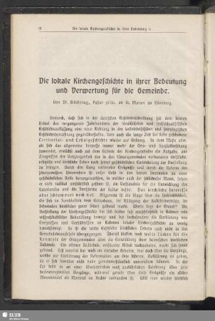 Die lokale Kirchengeschichte in ihrer Bedeutung und Verwertung für die Gemeinde