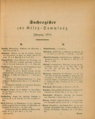 Sachregister zur Gesetz-Sammlung