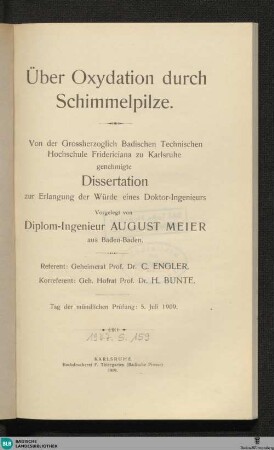 Über Oxydation durch Schimmelpilze