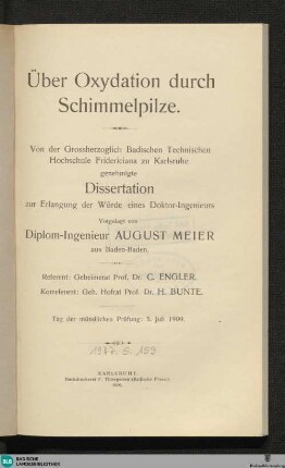 Über Oxydation durch Schimmelpilze