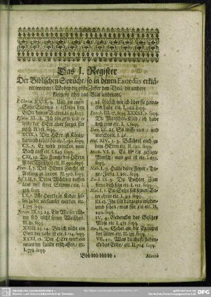 Das I. Register, Der Biblischen Sprüche, so in denen Exordiis erkläret worden