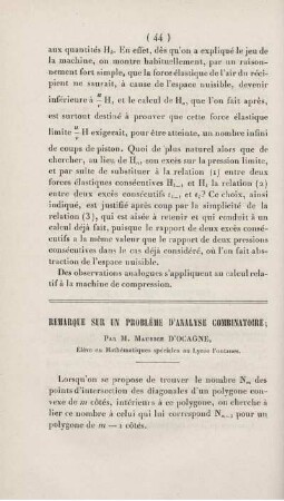 Remarque sur un problème d'analyse combinatoire.