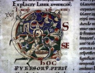 Sankt Gregor, Moralia in Job — Initiale E (sse hoc)