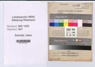 Entnazifizierung Hans Schmitz , geb. 15.01.1910 (Laborant)
