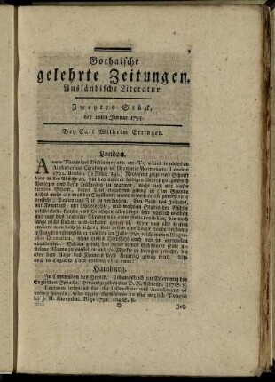Zweytes Stück, den 12ten Januar 1793.