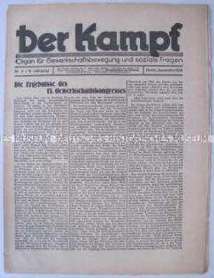 Kommunistische Gewerkschaftszeitung "Der Kampf" u.a. zum ADGB-Kongreß in Hamburg