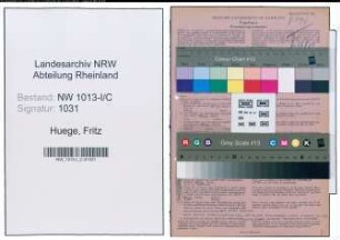 Entnazifizierung Fritz Huege , geb. 23.02.1897 (Kaufmann)