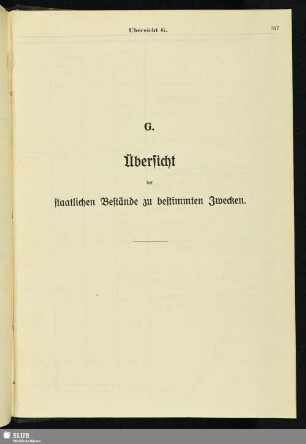 G. Übersicht der staatlichen Bestände zu bestimmten Zwecken