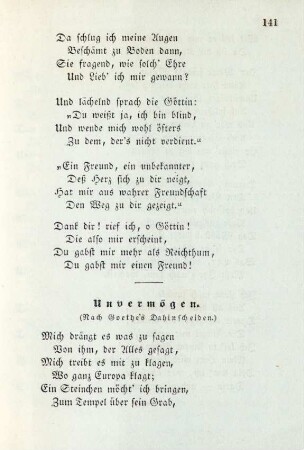 Unvermögen (Nach Goethe's Dahinscheiden)