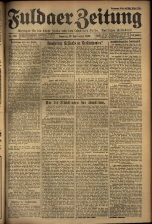 Erste Ausgabe vom Sonntag, den 18. September 1927.