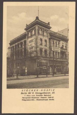 Ansichtskarte "Stöcker-Hospiz“, Königgrätzer Straße 45