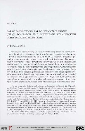 21: Pałac Parysów czy pałac Leśniowolskich? : uwagi do badań nad siedzibami szlacheckimi w trybunalskim Lublinie