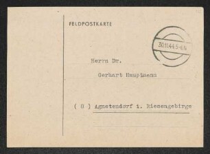 Brief von Erhart Kästner an Gerhart Hauptmann