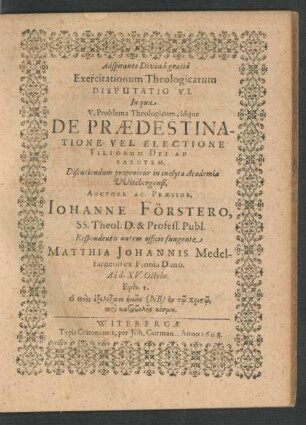 Exercitationum Theologicarum Disputatio VI.