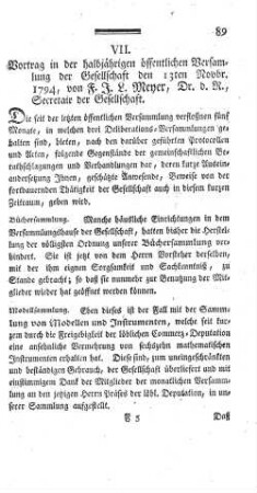 VII. Vortrag in der halbjährigen öffentlichen Versamlung der Gesellschaft den 13ten Novbr. 1794.