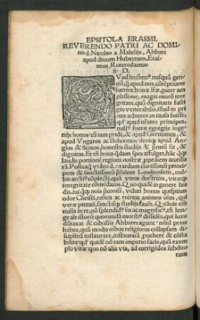 Reverendo Patri Ac Domino d. Nicolao a Malesiis ... Erasmus Roterodamus S D.