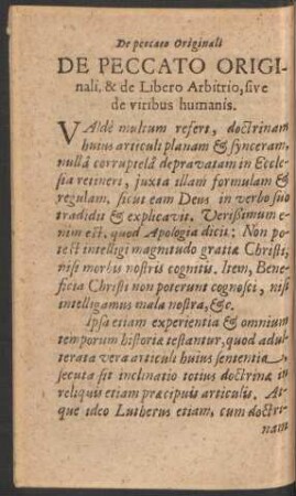 De Peccato Originali, & de Libero Arbitrio, sive de viribus humanis.