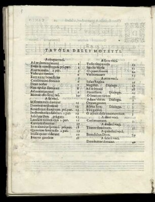 Tavola Delli Motetti
