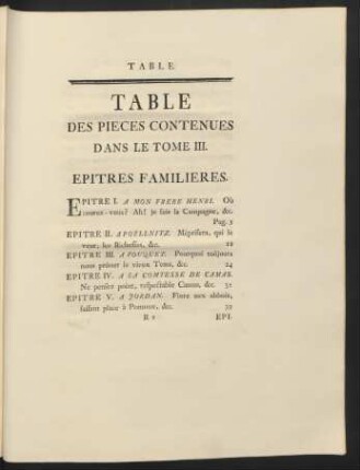 Table Des Pièces Contenues Dans Le Tome III.