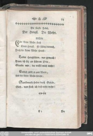 Die fünfte Fabel. Der Hengst. Die Wespe.