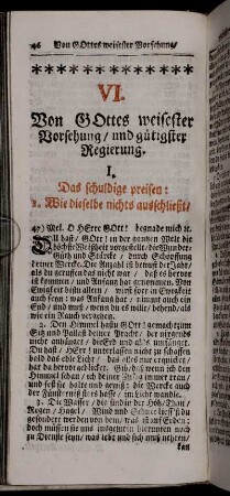 VI. Von Gottes weisester Vorsehung und gütigster Regierung
