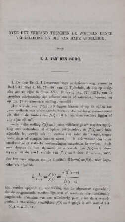 Over het verband tusschen de wortels eener vergelijking en die van hare afgeleide.