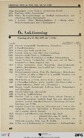 6. Auktionstag Samstag, den 11. März 1935, ab ½ 3 Uhr (Nr. 1876-2250)