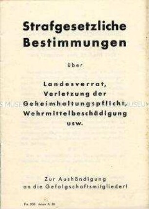 Heft mit Auszügen aus dem Strafgesetzbuch
