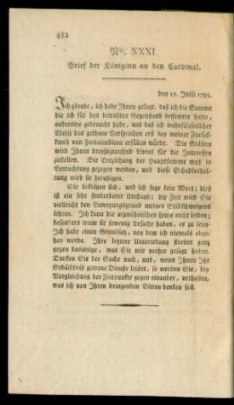 No. XXXI. Brief der Königinn an den Cardinal